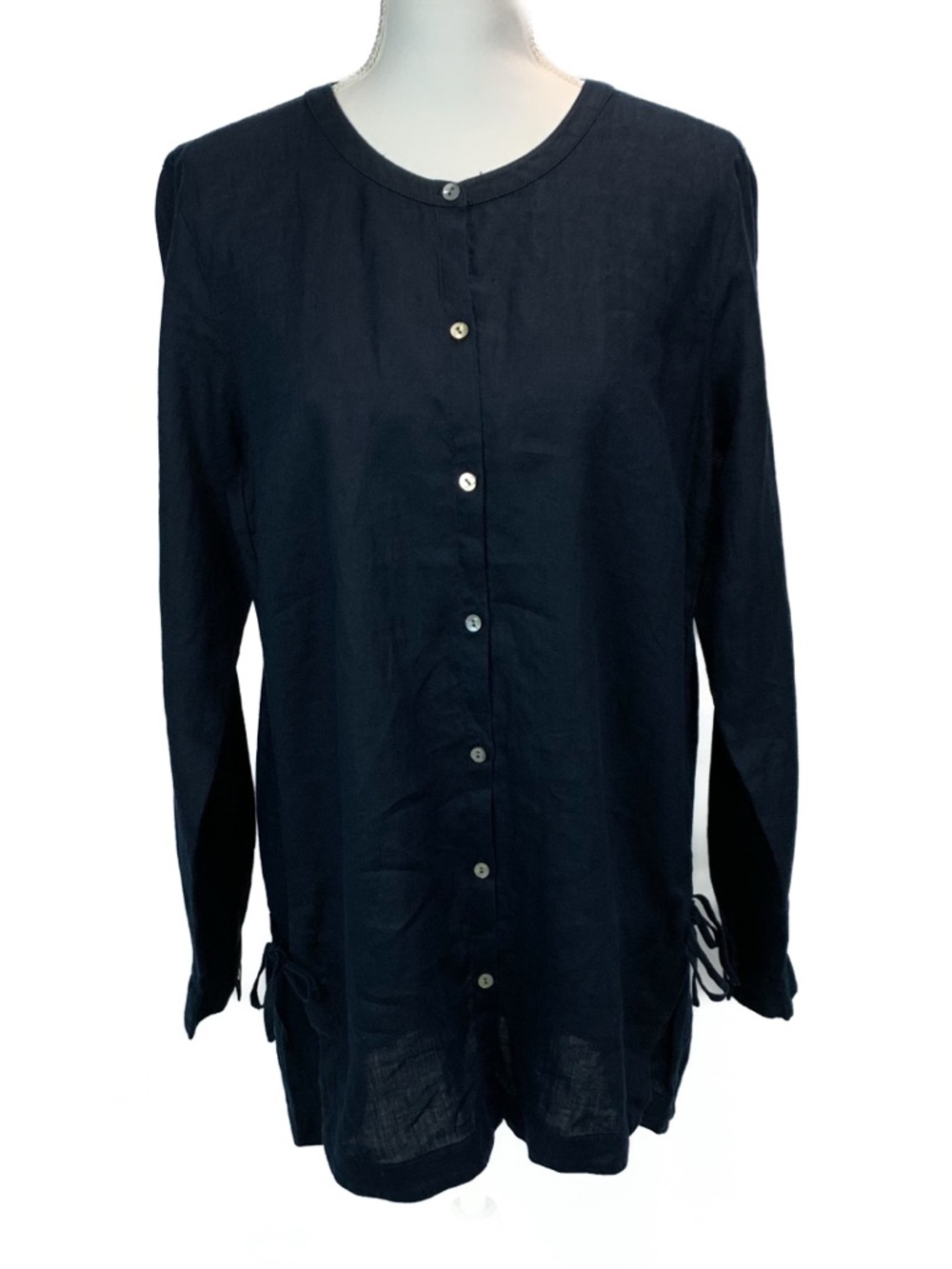 NWT J Jill Love Linen Button Up Tunic Blouse Size M Tall Blue Collarless